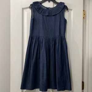 A.T.U.N. Girls denim sleeveless dress with ruffle neckline